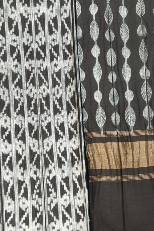 Black Shibori Chanderi Silk Two Piece Unstitched Suit Set - Luxurion World