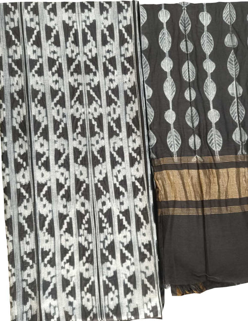 Black Shibori Chanderi Silk Two Piece Unstitched Suit Set - Luxurion World