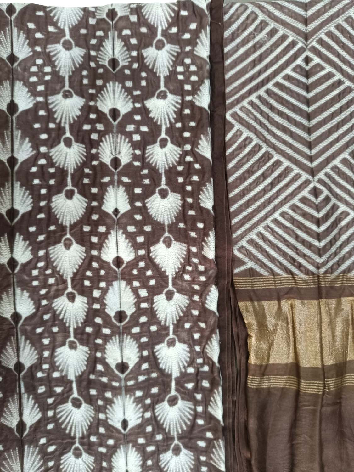 Brown Shibori Chanderi Silk Two Piece Unstitched Suit Set - Luxurion World