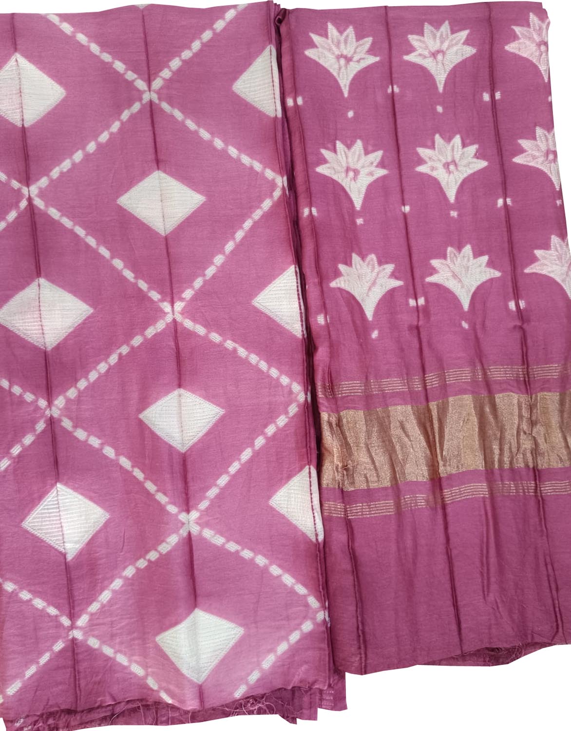 Pink Shibori Chanderi Silk Two Piece Unstitched Suit Set - Luxurion World