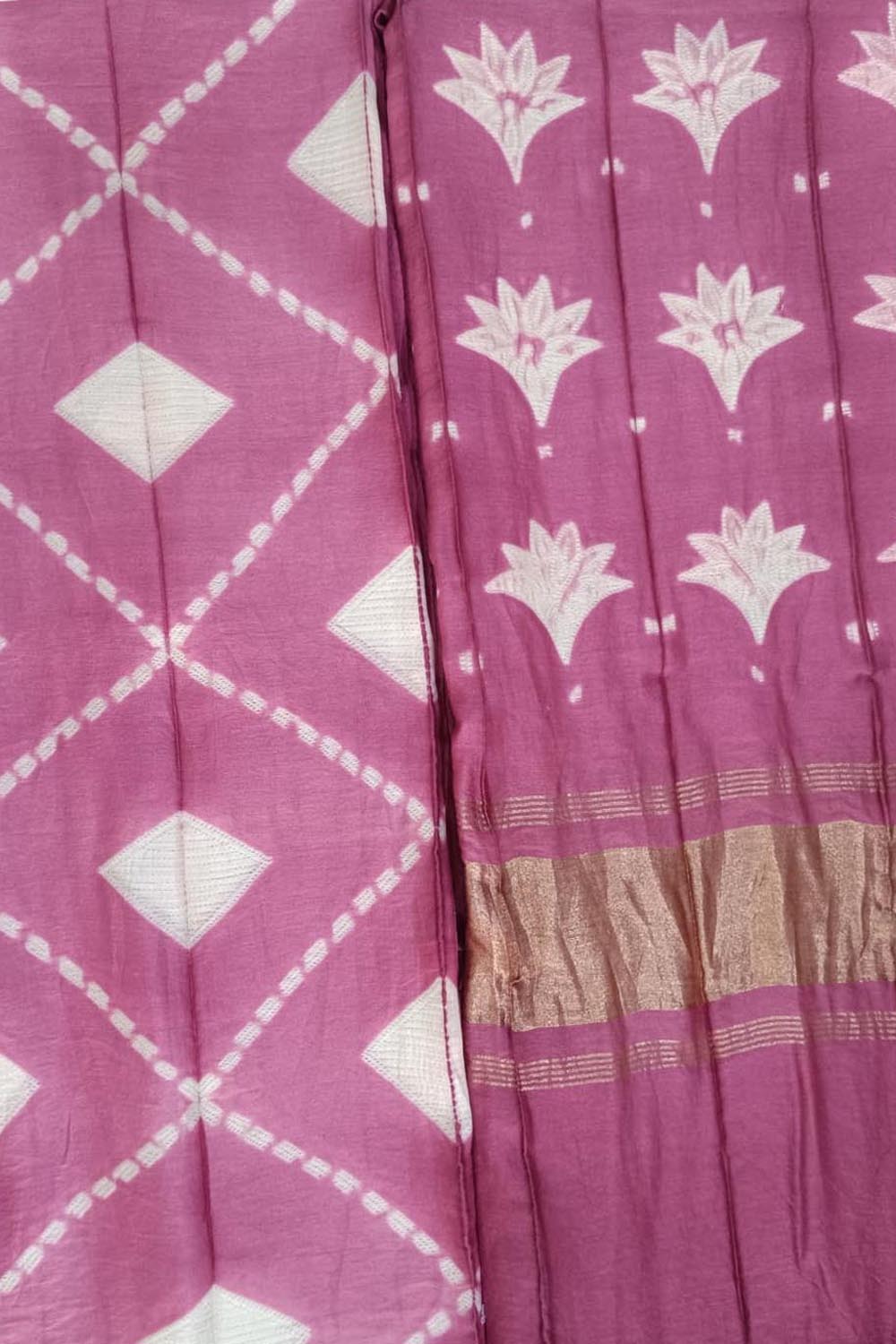 Pink Shibori Chanderi Silk Two Piece Unstitched Suit Set - Luxurion World
