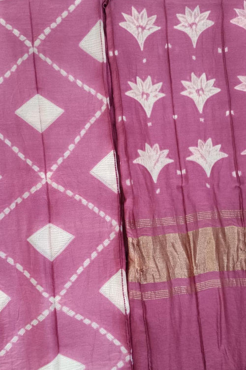 Pink Shibori Chanderi Silk Two Piece Unstitched Suit Set - Luxurion World