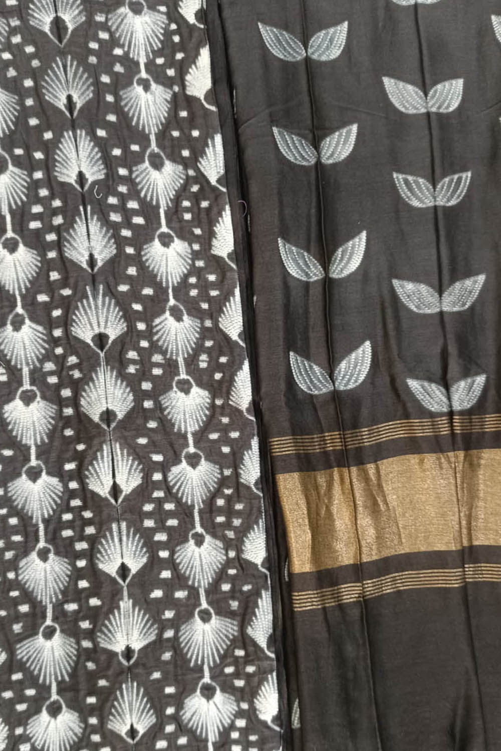Black Shibori Chanderi Silk Two Piece Unstitched Suit Set - Luxurion World