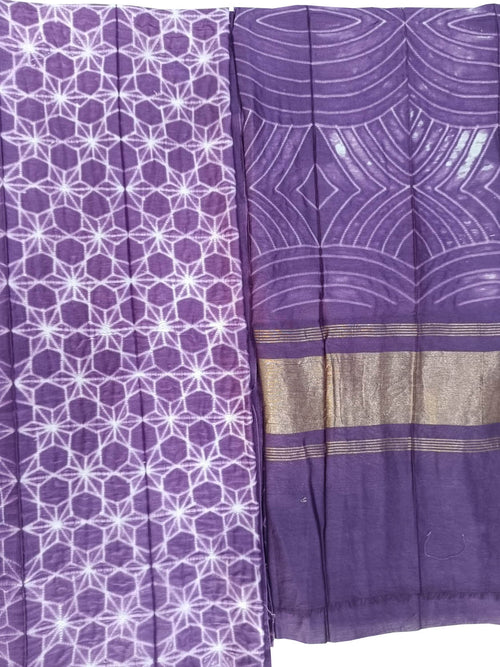 Purple Shibori Chanderi Silk Two Piece Unstitched Suit Set - Luxurion World