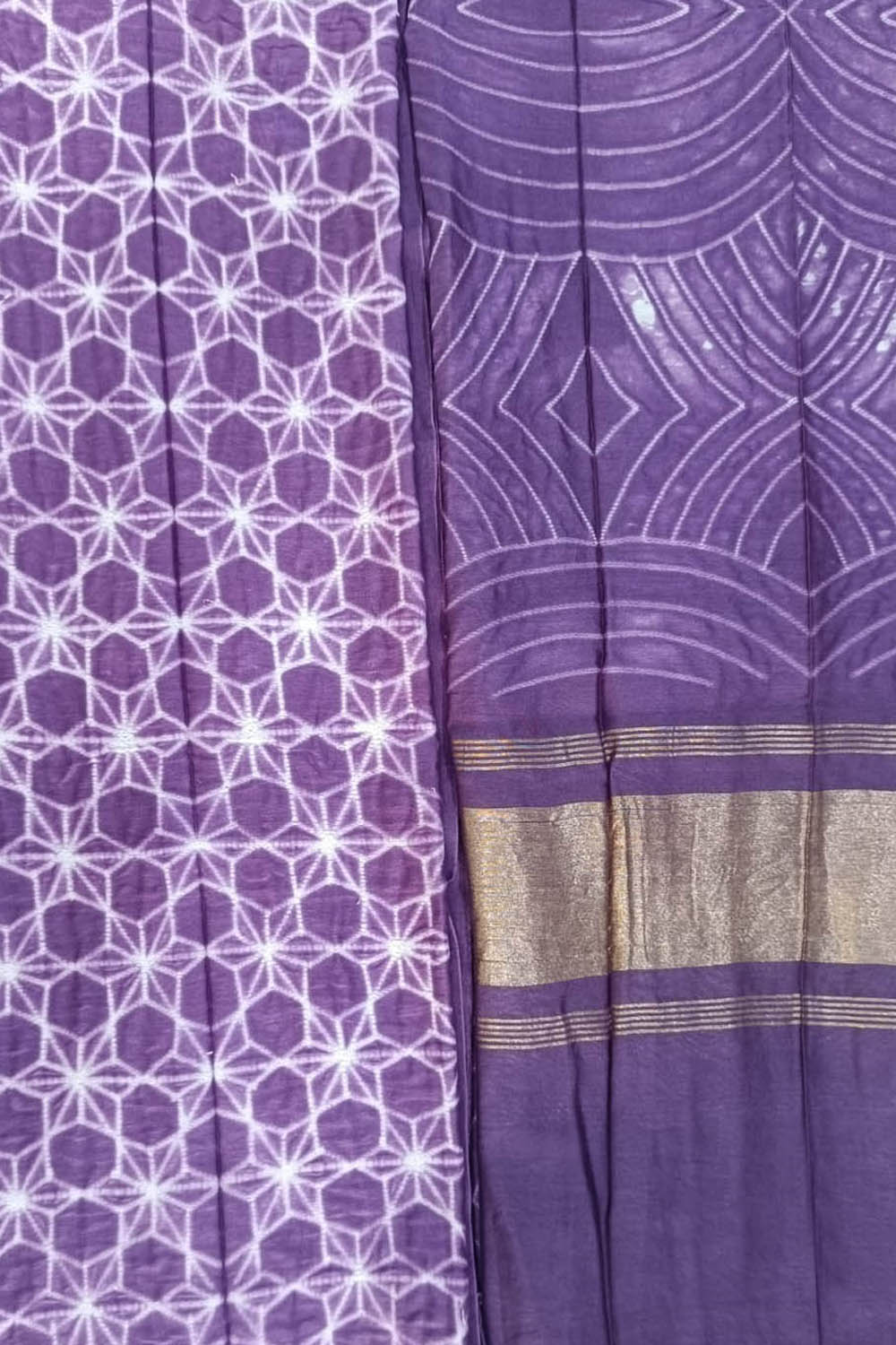 Purple Shibori Chanderi Silk Two Piece Unstitched Suit Set - Luxurion World