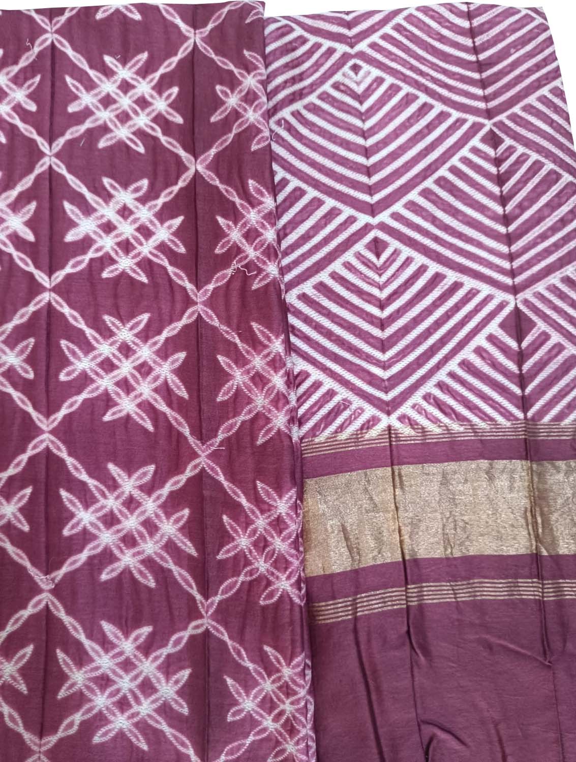Pink Shibori Chanderi Silk Two Piece Unstitched Suit Set - Luxurion World