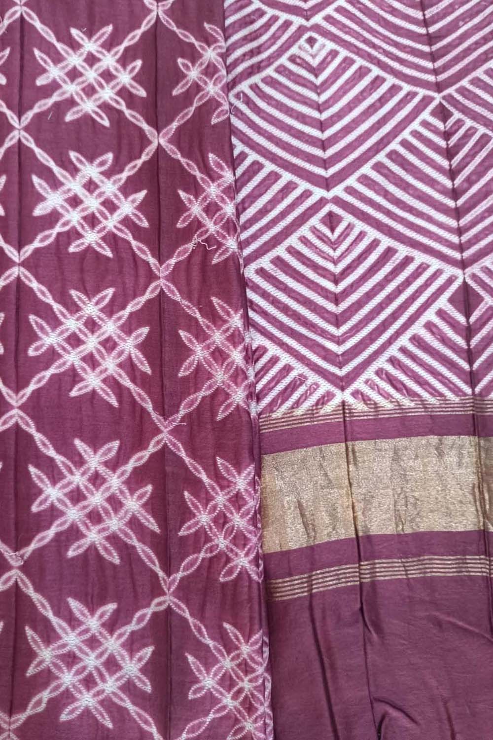 Pink Shibori Chanderi Silk Two Piece Unstitched Suit Set - Luxurion World