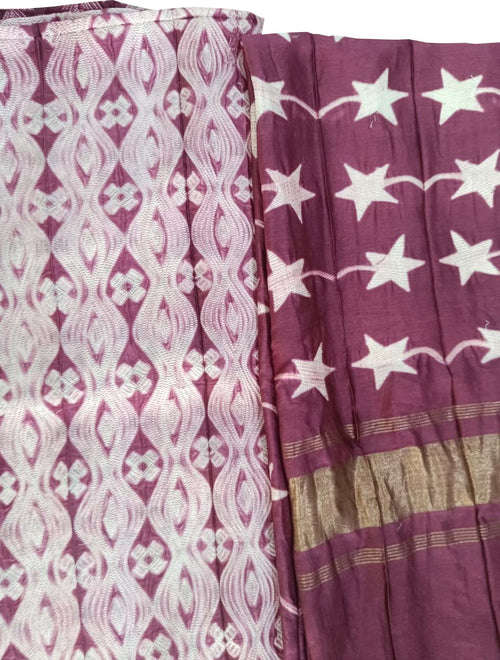 Brown Shibori Chanderi Silk Two Piece Unstitched Suit Set - Luxurion World