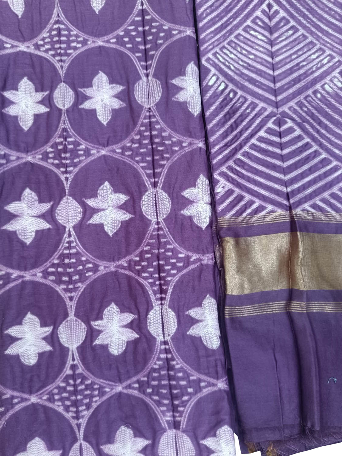Purple Shibori Chanderi Silk Two Piece Unstitched Suit Set - Luxurion World