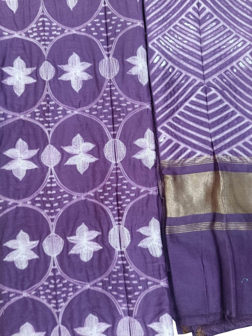 Purple Shibori Chanderi Silk Two Piece Unstitched Suit Set - Luxurion World