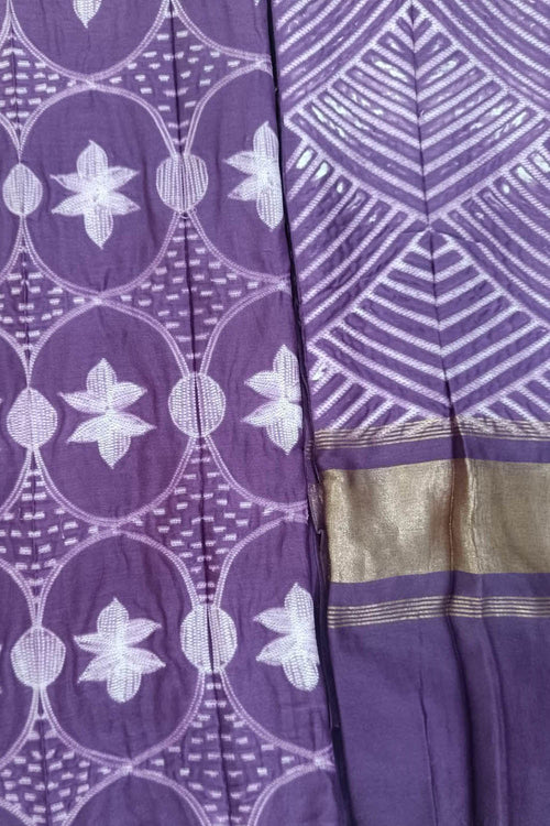 Purple Shibori Chanderi Silk Two Piece Unstitched Suit Set - Luxurion World