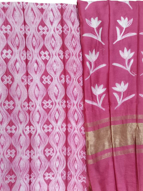 Pink Shibori Chanderi Silk Two Piece Unstitched Suit Set - Luxurion World