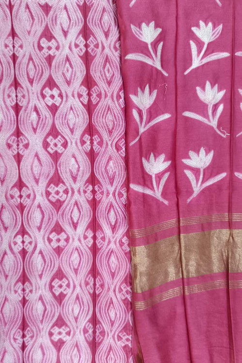 Pink Shibori Chanderi Silk Two Piece Unstitched Suit Set - Luxurion World