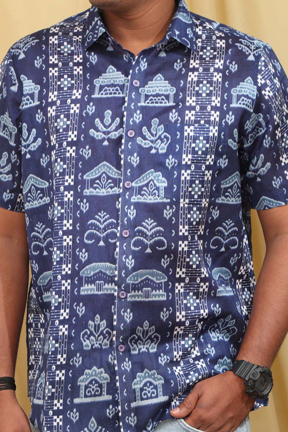 Blue Silk Sambalpuri Print Shirt: Stylish Digital Print - Luxurion World