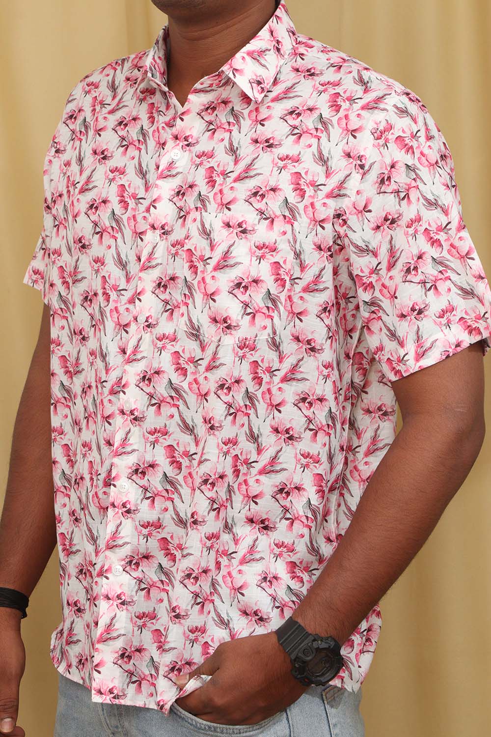 Stylish Pink Wrinkle Free Cotton Linen Digital Printed Shirt - Luxurion World