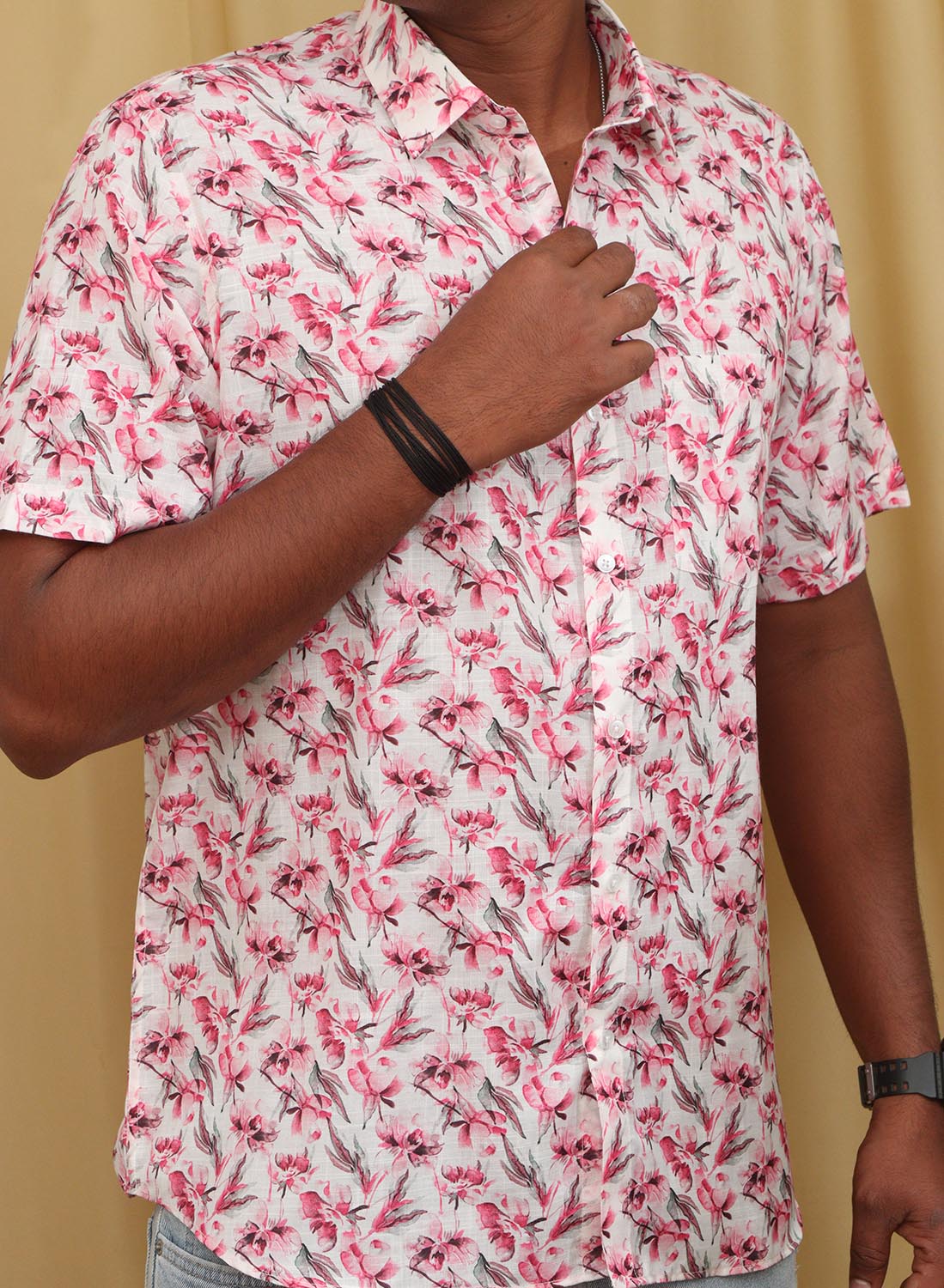 Stylish Pink Wrinkle Free Cotton Linen Digital Printed Shirt - Luxurion World