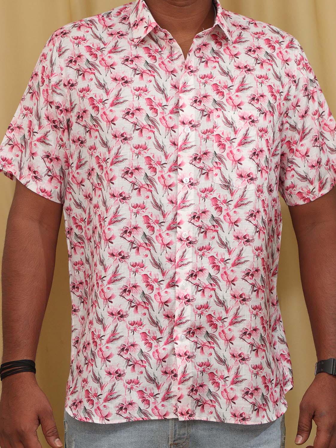Stylish Pink Wrinkle Free Cotton Linen Digital Printed Shirt - Luxurion World