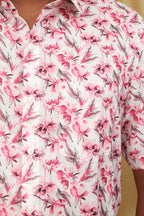 Stylish Pink Wrinkle Free Cotton Linen Digital Printed Shirt - Luxurion World