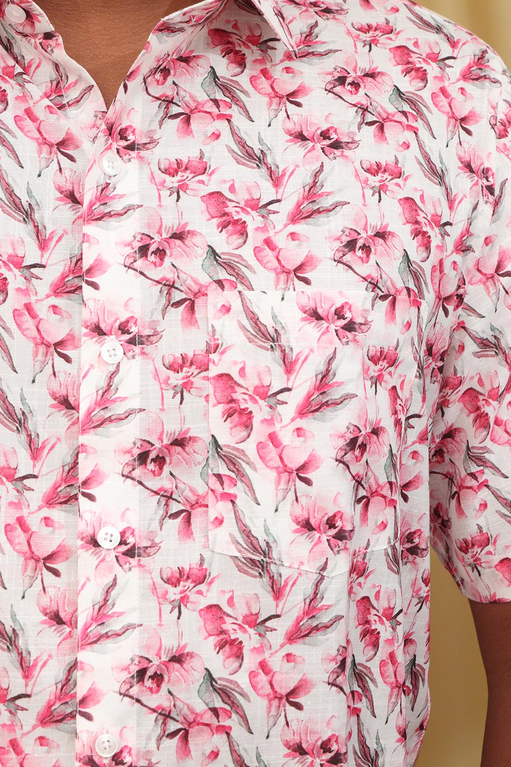 Stylish Pink Wrinkle Free Cotton Linen Digital Printed Shirt - Luxurion World
