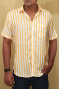 Sunshine Yellow Wrinkle Free Cotton Linen Digital Printed Shirt - Luxurion World