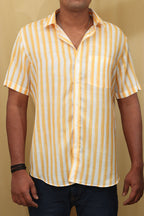 Sunshine Yellow Wrinkle Free Cotton Linen Digital Printed Shirt - Luxurion World