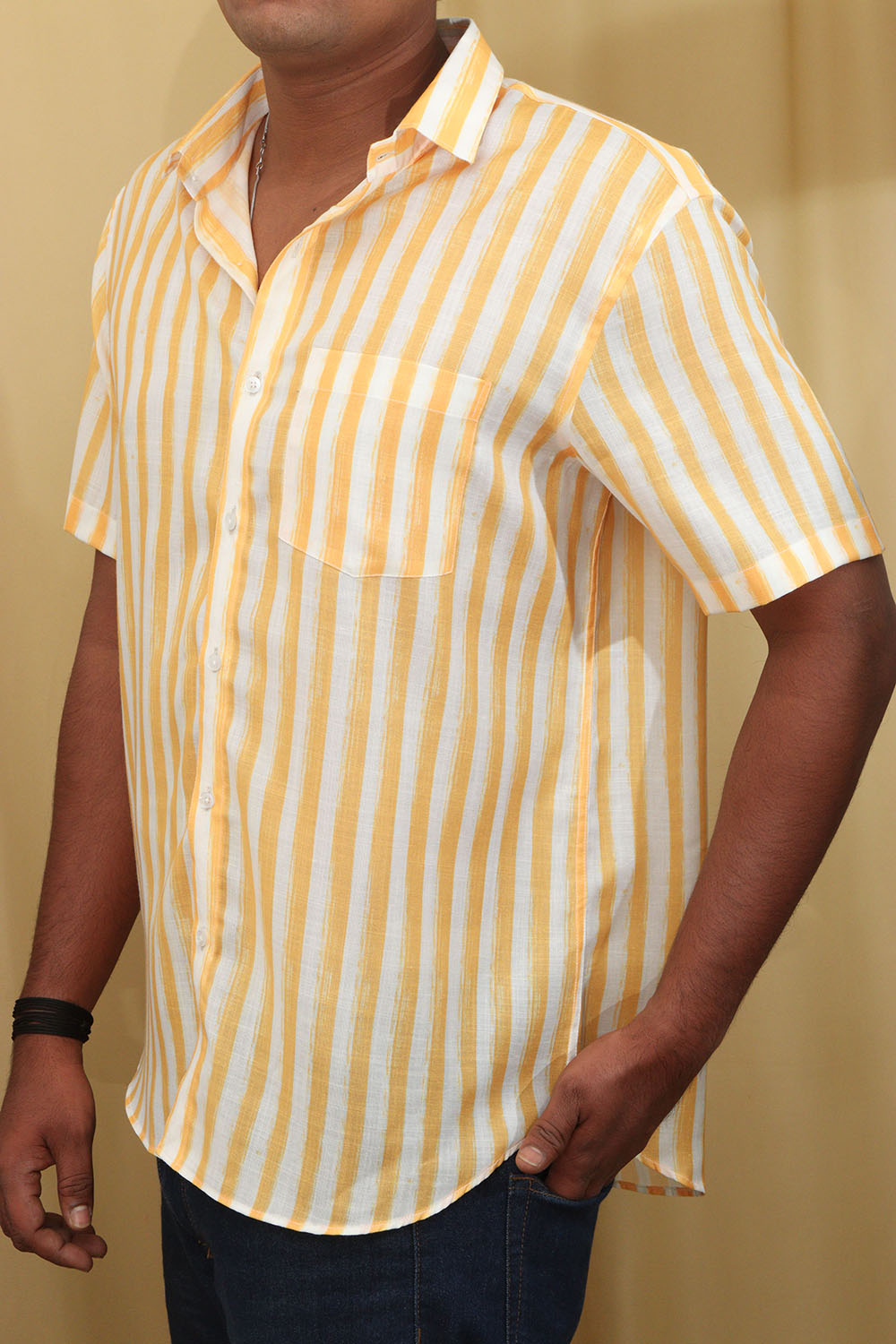 Sunshine Yellow Wrinkle Free Cotton Linen Digital Printed Shirt - Luxurion World