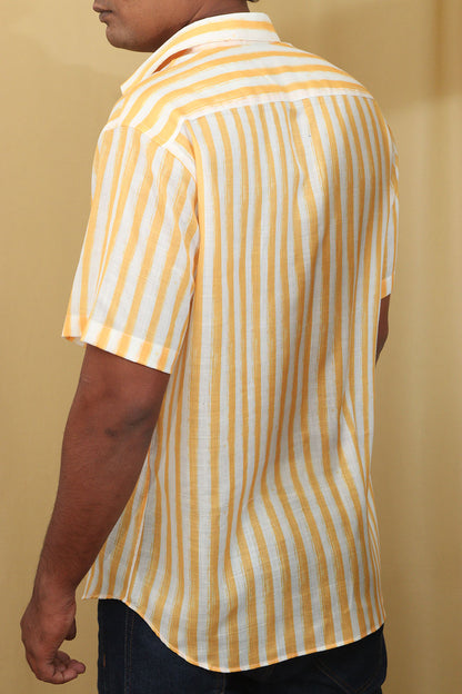 Sunshine Yellow Wrinkle Free Cotton Linen Digital Printed Shirt - Luxurion World