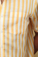 Sunshine Yellow Wrinkle Free Cotton Linen Digital Printed Shirt - Luxurion World