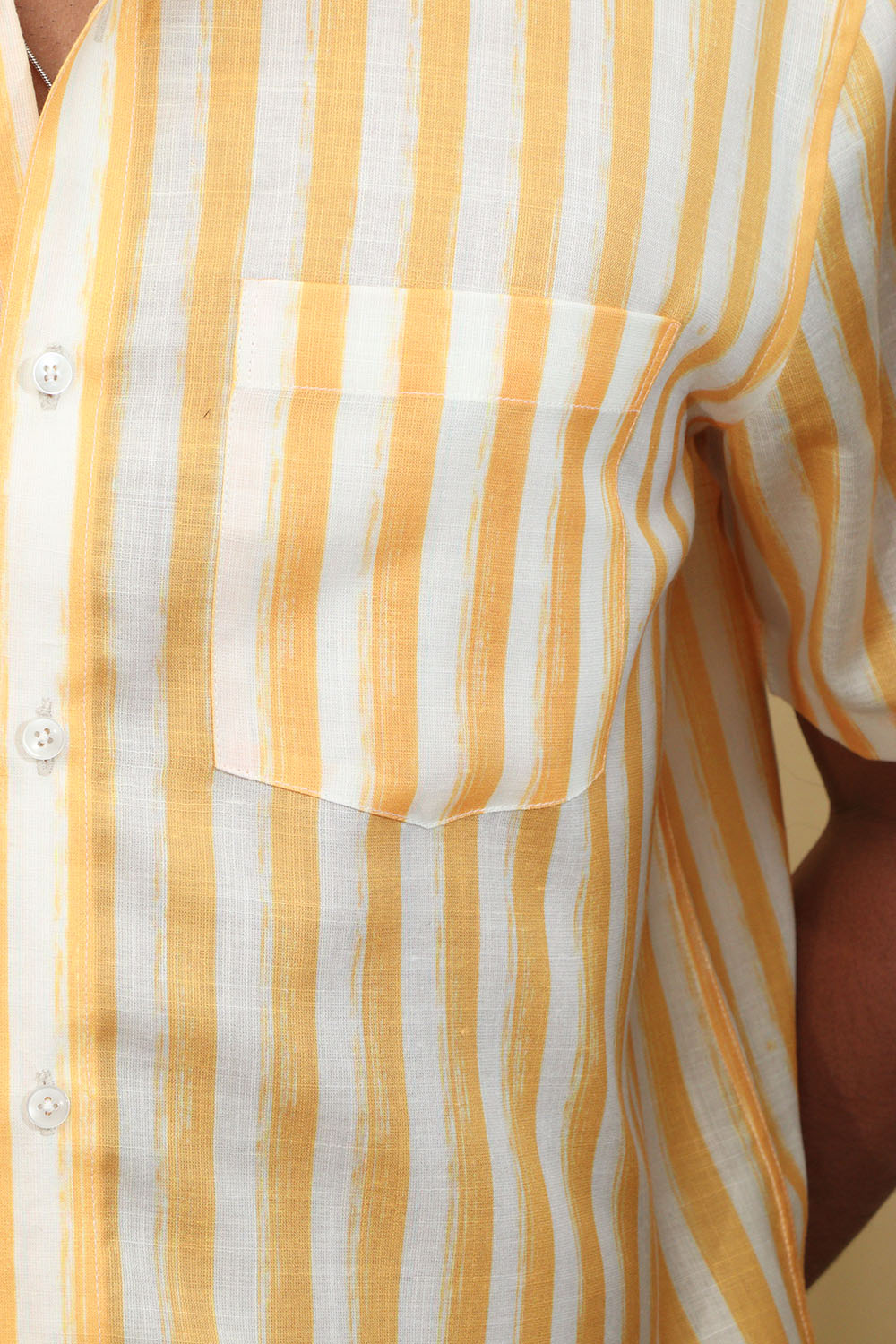 Sunshine Yellow Wrinkle Free Cotton Linen Digital Printed Shirt - Luxurion World