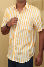 Sunshine Yellow Wrinkle Free Cotton Linen Digital Printed Shirt - Luxurion World
