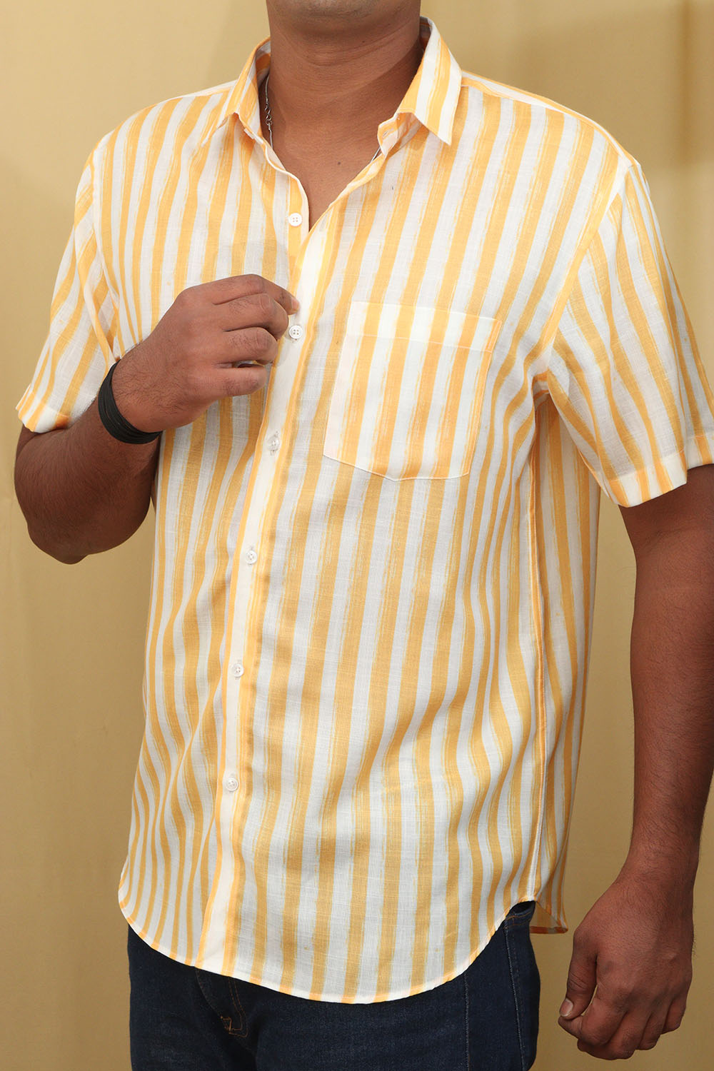 Sunshine Yellow Wrinkle Free Cotton Linen Digital Printed Shirt - Luxurion World