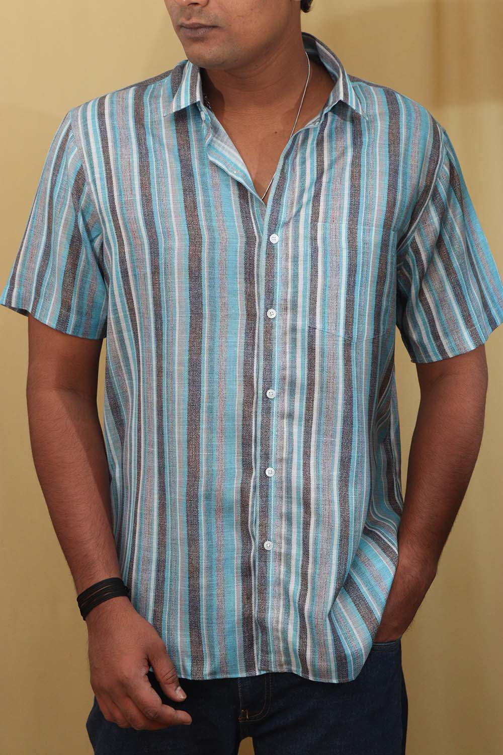 Vibrant Blue Wrinkle Free Cotton Linen Digital Printed Shirt - Luxurion World