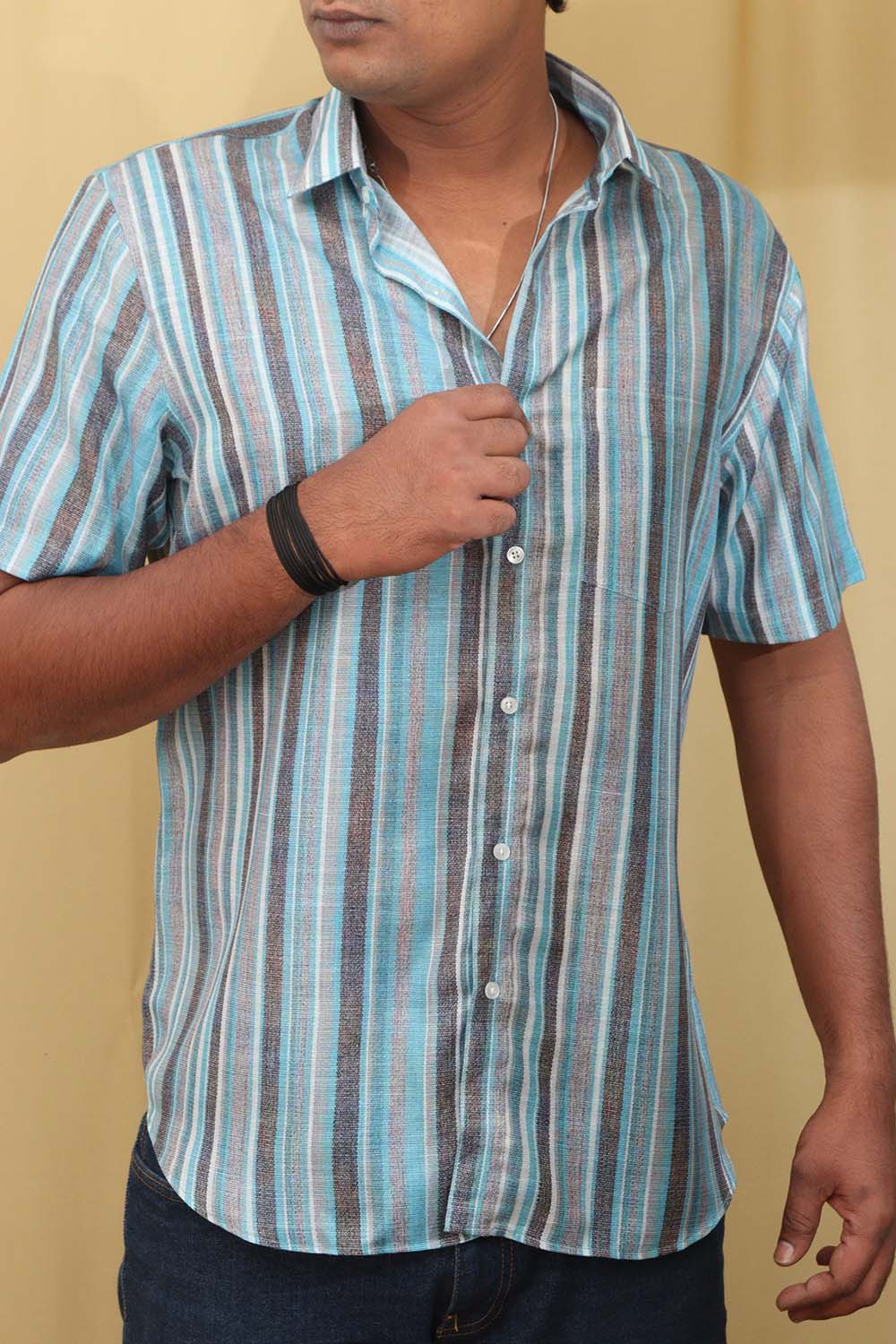 Vibrant Blue Wrinkle Free Cotton Linen Digital Printed Shirt - Luxurion World