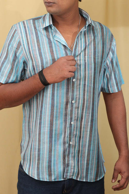 Vibrant Blue Wrinkle Free Cotton Linen Digital Printed Shirt - Luxurion World