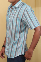 Vibrant Blue Wrinkle Free Cotton Linen Digital Printed Shirt - Luxurion World