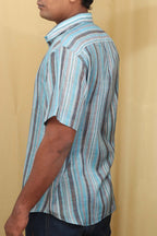 Vibrant Blue Wrinkle Free Cotton Linen Digital Printed Shirt - Luxurion World