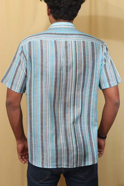 Vibrant Blue Wrinkle Free Cotton Linen Digital Printed Shirt - Luxurion World