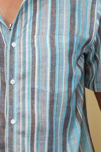 Vibrant Blue Wrinkle Free Cotton Linen Digital Printed Shirt - Luxurion World
