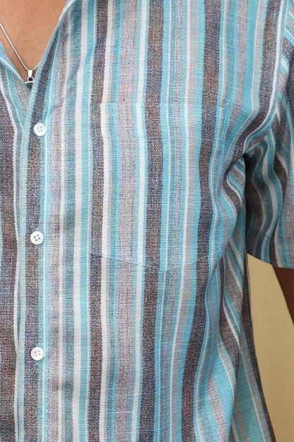 Vibrant Blue Wrinkle Free Cotton Linen Digital Printed Shirt - Luxurion World