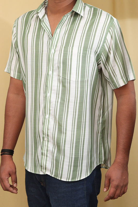 Vibrant Off White & Green Wrinkle Free Cotton Linen Shirt - Luxurion World