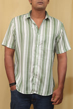Vibrant Off White & Green Wrinkle Free Cotton Linen Shirt - Luxurion World