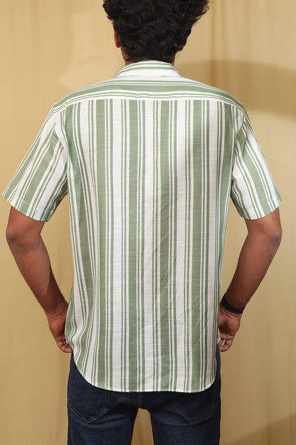 Vibrant Off White & Green Wrinkle Free Cotton Linen Shirt - Luxurion World