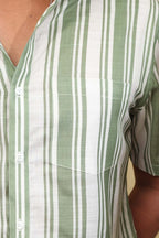 Vibrant Off White & Green Wrinkle Free Cotton Linen Shirt - Luxurion World