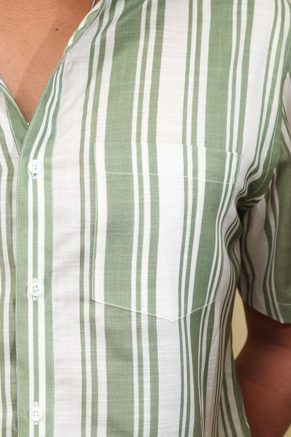 Vibrant Off White & Green Wrinkle Free Cotton Linen Shirt - Luxurion World