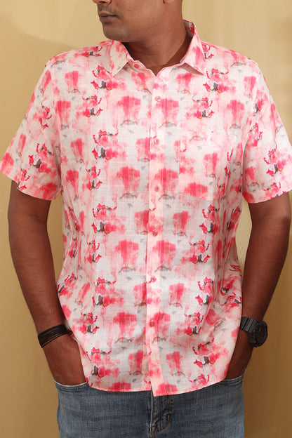 Vibrant Pink Digital Printed Wrinkle Free Linen Cotton Shirt - Luxurion World