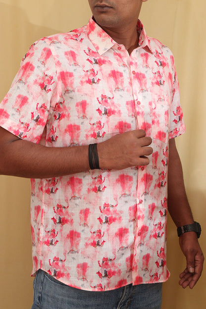 Vibrant Pink Digital Printed Wrinkle Free Linen Cotton Shirt - Luxurion World