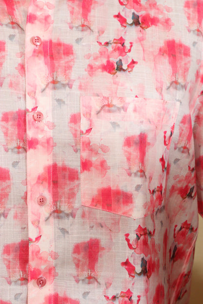 Vibrant Pink Digital Printed Wrinkle Free Linen Cotton Shirt - Luxurion World