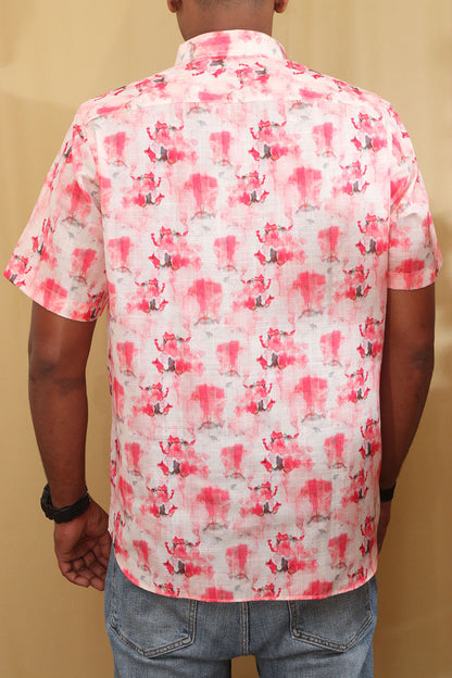 Vibrant Pink Digital Printed Wrinkle Free Linen Cotton Shirt - Luxurion World