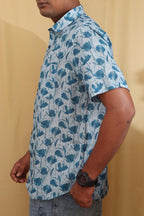 Vibrant Blue Digital Printed Wrinkle Free Linen Cotton Shirt - Luxurion World