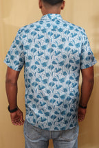 Vibrant Blue Digital Printed Wrinkle Free Linen Cotton Shirt - Luxurion World